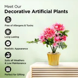 UMAI Pink & Green Dahlia Artificial Flowers With Pot image 2