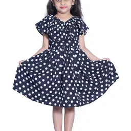 Shahina Fashion Girls' A-Line Polka Dot Black Crepe Knee-Length Mini Frock-picture-20