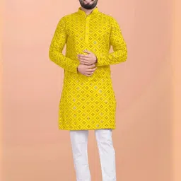 click n buy Men Yellow Kurtas-image-66
