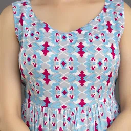 UNIFY FASHION Ethnic Motifs Printed V-Neck Sleeveless Fit And Flare Dress image 3