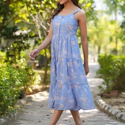 KALINI Floral Print Georgette A-Line Midi Dress image 4