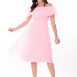 ND & R Women Off-Shoulder Puff Sleeve Georgette Ruffled Fit & Flare Dress-picture-38