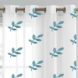 HOMEBREW FURNISHINGS Teal & White 2 Pieces Embroidered Sheer Long Door Curtains image 4