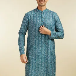Diwas by Manyavar Geometric Printed Mandarin Collar Straight Kurta image 5