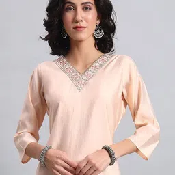 BANJANAN V-Neck Embroidered Kurtas image 3