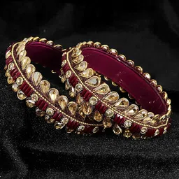 ZULKA Set of 2 Glass Golden Kundan & Zircon Stone Studded Bangles Kada-picture-34