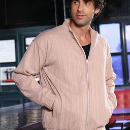 Campus Sutra Men Striped Lightweight Biker Jacket image 5