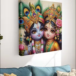 Myntra Elegant Homes Blue & Gold-Toned 1 Piece Canvas Religious Wall Paintings-picture-17