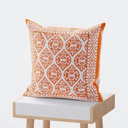 Myntra Elegant Homes Orange & White Set of 2 Ethnic Motifs Square Cushion Covers image 3