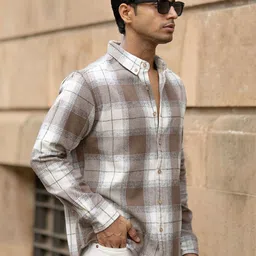 Powerlook Men Tartan Checked Button-Down Collar Cotton Casual Shirt image 3