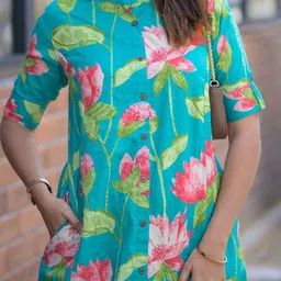 KALINI Floral Printed Straight Kurta With Palazzo image 2