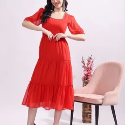 T TRYON ULTIMATE Georgette Fit & Flare Midi Dress-picture-31