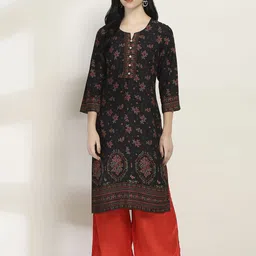 Rangriti Floral Printed Notch Neck Straight Kurta-image-97