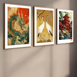 WALLLANE Set of 3 Multicoloured Wood Japanese Art Framed Posters image 5