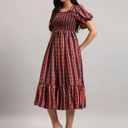 Krunal Raiyani Print Puff Sleeve Crepe A-Line Midi Dress-picture-16