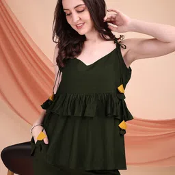 Kinjo Women Solid Shoulder Straps Ruffles Top-picture-17