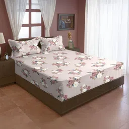 SWAYAM Pink & White Floral 200 TC King Bedsheet with 2 Pillow Covers-picture-13