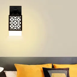 Gojeeva Black & White 2 Pieces Textured Wooden Square Shaped Wall Lamps image 5