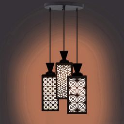Gojeeva Black & White Textured Wooden Square Shaped Ceiling Lamp-picture-43