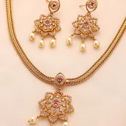 ADIVA 22K Gold Plated American Diamond Studded & Beaded Jewellery Set-image-32