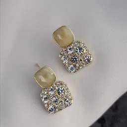 Zhouse Gold-Plated Crystals Studded Contemporary Drop Earrings-picture-34