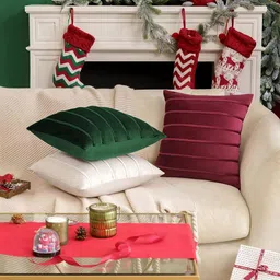 Khooti Green & White Set of 5 Striped Square Cushion Covers image 2