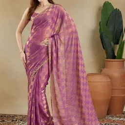 VRAGI Checked Zari Pure Chiffon Saree-picture-36