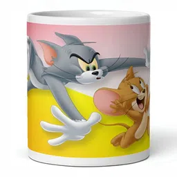 Mr UVD White & Yellow Cartoon Characters Printed Ceramic Glossy Mug - 350 ml image 3