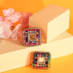StyleCast Gold-Plated Rhinestone Studded Square Shaped Drop Earrings-picture-20