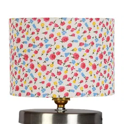 Devansh White & Pink Steel Table Lamp With Floral Printed Cotton Shade image 3