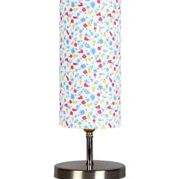 Devansh White & Pink Steel Table Lamp With Floral Printed Cotton Shade image 2