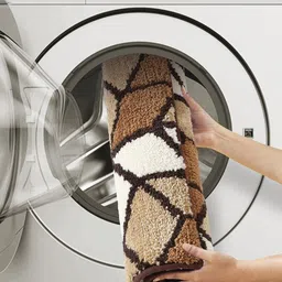 OBSESSIONS Beige Colored & White1800 GSM Anti-Skid Polyester Bath Mat image 5