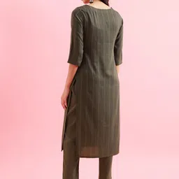 HRITIKA Women Striped Regular Sequinned Kurta with Trousers image 5