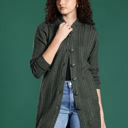 Roadster Women Cable Knit Woollen Longline Cardigan-image-57