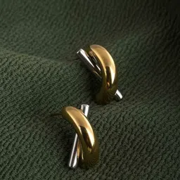 palmonas PALMONAS18KT Gold Plated Stainless Steel Contemporary Bi-metal Studs Earrings-picture-21