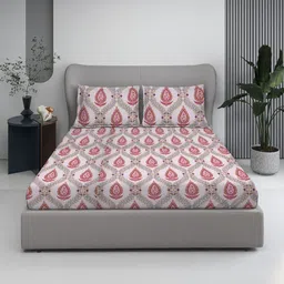 BOMBAY DYEING Pink Ethnic Motifs 120 TC King Bedsheet with 2 Pillow Covers-picture-19