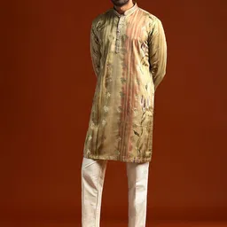 KALKI Fashion Men Floral Printed Regular Kurta with Trousers image 4
