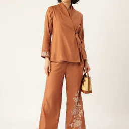 MISRI Floral Embroidered Wrap Top with Trousers image 3