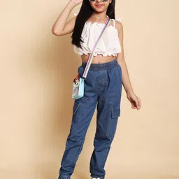 YK Girls Schiffli Shoulder Straps Pure Cotton Top With Jogger-image-58