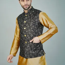 Wintage Men Woven-Design Sleeveless Nehru Jacket image 3