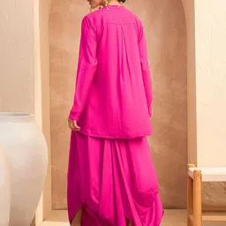 Shae by SASSAFRAS Floral Embroidered Pleated Sequinned A-Line Kurti with Dhoti Pant image 5