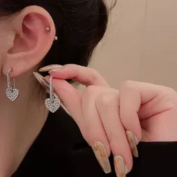 Estailo fashion Silver Plated Cubic Zirconia Studded Heart Shaped Drop Earrings-picture-10