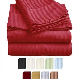 tundwal's Red Striped Printed Microfiber 210 TC Single Bedsheet Sets - 2.23 m x 1.45 m image 2