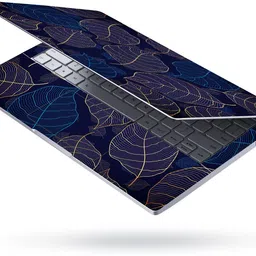 FineArts Full Body Laptop Skin Sticker For 14 to 15.6 inch Laptop - Blue Golden Leaves Self Adhesive Stretched Vinyl Laptop Skin Compatible for 15.6 inch image 2