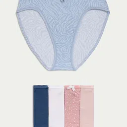 Marks & Spencer Pack Of 5 Printed High-Leg Basic Briefs T615186LDARK BLUE image 5