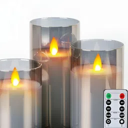 LTETTES Grey 3 Pieces Glass Pillar Candle-picture-26