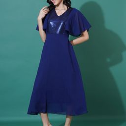 Curvydrobe Puff Sleeve Georgette A-Line Maxi Dress-picture-19