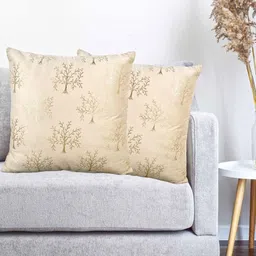 Vinayaka Fab Cream And Gold-Toned 2 Pieces Floral Velvet Square Cushion Covers-image-11