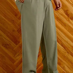 Instafab Plus Men Comfort Plus Size Textured Relaxed Fit Mid-Rise Pleated Trousers image 4