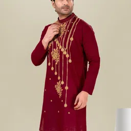 FRANSCART Men Geometric Embroidered Flared Sleeves Thread Work Kurta image 2